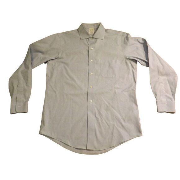 Brooks Brothers Milano Button Up Shirt Men Sz 16 - 34 Houndstooth‎ Blue Non Iron - Picture 1 of 7